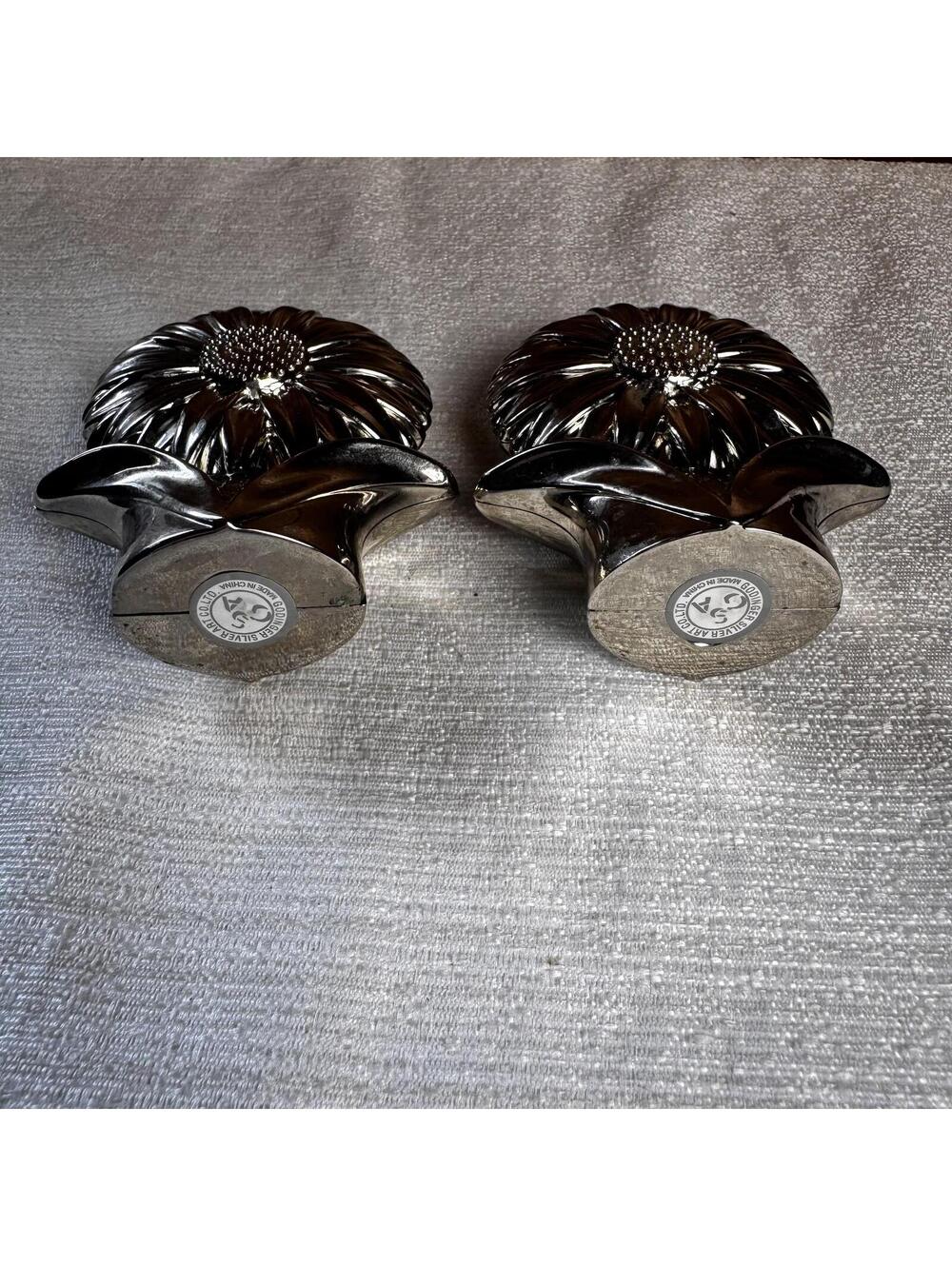 Vintage Godinger Sunflower Salt & Pepper Shakers Silver Tone Pair - Picture 5 of 7
